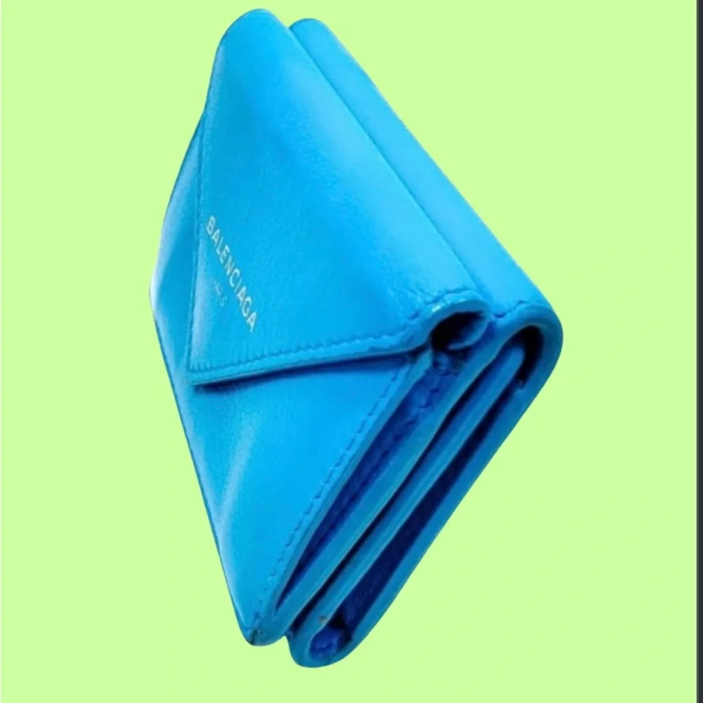BALENCIAGA Rare Blue Azure Italian Leather Wallet - Picture 3 of 7